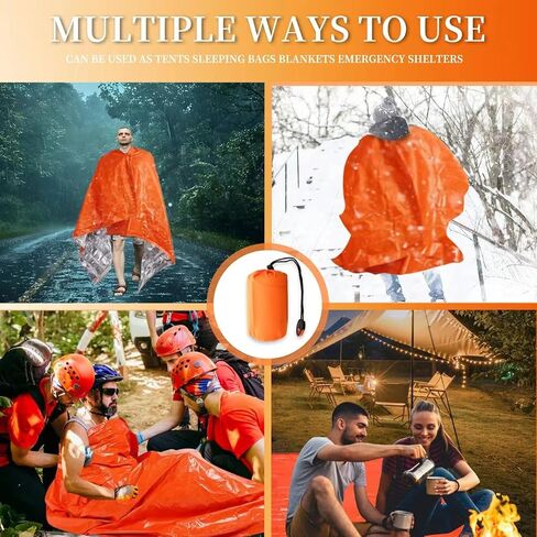 Emergency Survival Shelter Portable 2-Person Emergency Outdoor Tent Temporary Simple Sleeping Bag Warmth First Aid Blanket Can be Used as Survival Tent Emergency Warmth, Orange in Saudi Arabia