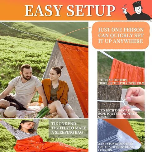 Emergency Survival Shelter Portable 2-Person Emergency Outdoor Tent Temporary Simple Sleeping Bag Warmth First Aid Blanket Can be Used as Survival Tent Emergency Warmth, Orange in Saudi Arabia