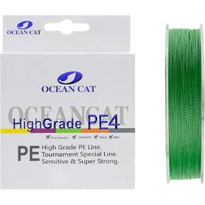 OCEAN CAT 4 Strands Braided Fishing Line Zero Stretch Smooth Smaller Diameter Abrasion Resistant Super Strong High Performance PE Fishing Line