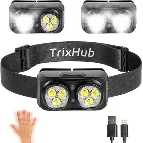 LED Rechargeable Headlamp Flashlight with Motion Sensor for Adults, 1500-Lumen Super Bright Head Lamp, 5 Modes Waterproof Backpacking Head Light for Hiking Jogging Cycling Caving & Fishing
