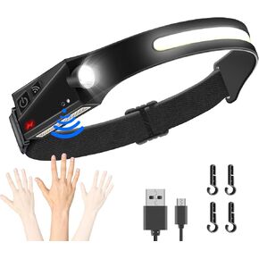 Rechargeable Headlamp,Motion Sensor LED Headlamp,Bright Head Lights for Forehead,Hard Hat Waterproof Headlight for Camping, Running, Repairing, Fishing 230° Wide Beam,5 Modes Headlamp for Adult