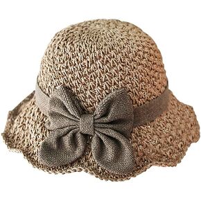 Beach Bucket Hat for Women Ladies Bow Wide Brim Summer Straw Sun Hat UPF50+ Foldable Travel Cap UV Sun Protection Hat