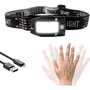 HAUTMEC Headlamp Rechargeable LED Headlamps for Adults 230° Wide Beam with Adjustable Headband for Head Lamp Waterproof Motion Sensor Head Lights for Running,Fishing,Hiking,Camping
