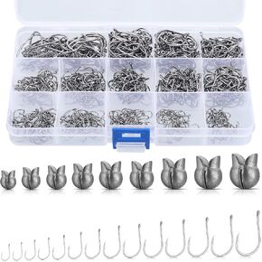 800 Pcs Fishing Accessories Kit Includes 700 Pcs 14 Sizes Carbon Steel Fishing Hooks 100 Pcs 9 Weights Removable Split Shot Sinker Circle Hooks Saltwater Fishing Sinkers and Weights with Box in Saudi Arabia