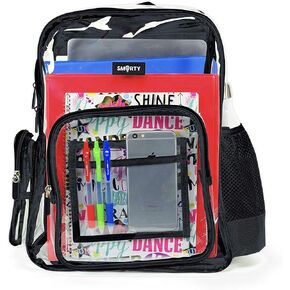 SMARTY Heavy Duty Clear Backpack V6 Durable Transparent See Through Bag (Medium, Black)