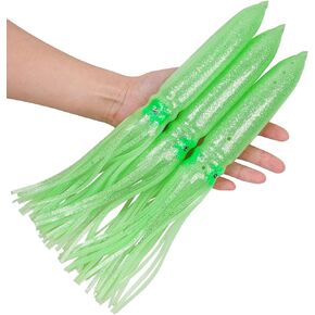 Luminous Squid Skirts Fishing Lures, Octopus Skirts Fishing Baits Glow Soft Plastic Large Trolling Fishing Lures Saltwater Fishing Tackle 11.8" 3pcs/8pcs