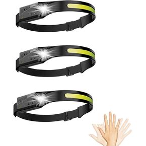 2024 New Rechargeable Headlamp 10PCS, 230° Wide Beam Motion Sensor LED Headlamp Flashlight, 5Mode for Adults, Bright Head Lights for Forehead, Hard Hat, Camping Accessories Gear (3Pcs)