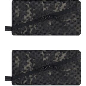 2PC Tactical Carry On Zipper Mesh Pouch, Insert Organizer Utility Admin Pouch Travel Organizer EDC Bag Toiletry Kit Set Storage Case 12X6 inch (Tan)