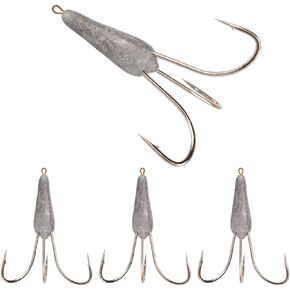 4 Pack Treble Fishing Hooks Weighted Treble Hooks Snagging Weighted Treble Bunker Snag Hooks（3 Sizes）