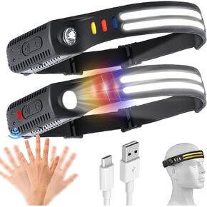 Headlamps Outdoor LED USB Rechargeable, Running Headlamp with 230 Degree Illumination, Waterproof Head Flashlight for Adults Kids,5 Modes 350 Lumens Headlight for Camping, Cycling, Hiking