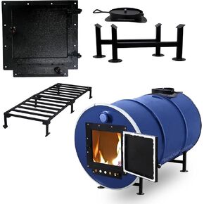 Barrel wood Stove Kit – Perfect For 30-55 Gallon Drum Wood Stove Kit - with 55g Burn Barrel Grate - Wood Burning Stove Kit Barrel Stove Door - Wood Camp Stove Kit for Emergency Heating