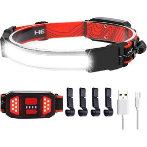LED Rechargeable Head Lamp 1000lumens Hard Hat Headlamp 230° Wide Beam Headlamp Flashlight with Red Taillight, Lightweight Waterproof Headlamps for Camping Running Hiking