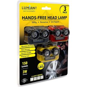 Lumiant Hands-Free LED Head Lamp, Super Bright 150 Lumen Headlamp Light for Outdoor Running Hunting Hiking Camping, 3-Pack