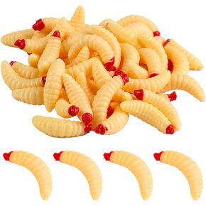 50 Pcs Soft Maggot Worms Fishing Baits, 0.8" Durable Silicone Mimic Fake Dip Worm Lure Attract Bass Catfish, Upgrade Bait for Anglers Trout Lunker Freshwater Saltwater Lake Fishing