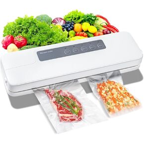 Brigii Vacuum Sealer, Compact Food Sealer Machine with Extended Freshness and Sealer Bags for Airtight Food Storage and Sous Vide (White-Gray)