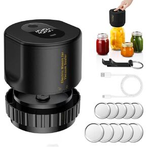 Mason jar Vacuum Sealer, Electric Mason Jar Vacuum Sealer Kit for Wide Mouth & Regular Mouth Mason Jars,for Food Storage and Fermentation (Black)