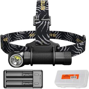 Nitecore HC33 1800 Lumen Versatile L-Shaped LED Headlamp with a 2-Channel USB Smart Charger Set, with LumenTac Organizer