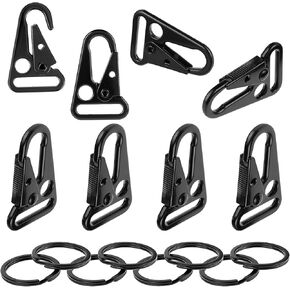 8 Sets Heavy Duty Keychain Clip for Keys Metal Sling Hook Black Carabiner Clip Keychain Hook Clip for Paracord Outdoors Bag Backpack Keychain Attachments with Key Rings