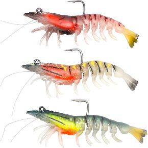 Pre-Rigged Soft Fishing Lures Jig Head Soft Shrimp Swimbait for Bass Walleye Trout Crappie Luminous Crawfish Bionic Lure for Saltwater Freshwater
