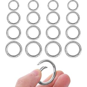 16Pcs Silver Trigger Spring O Rings Key Chain Rings - Metal Round Carabiner Clip, Key Rings for Car Keys, Circle Spring Key Ring for Handbag Purse Dog Leashes，Accessory and Keychain Carabiners