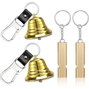 Loud Bear Bell with Whistle Set for Hikers, 2" Hiking Gear Solid Brass Bear Bells with Whistle and Carabiner for Hiking, Biking, Fishing, Climbing, Outdoor Camping Protection