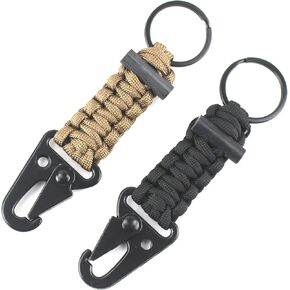 Paracord Keychain Carabiner 2PCS Pack Survival Paracord Lanyard with Fire Starter