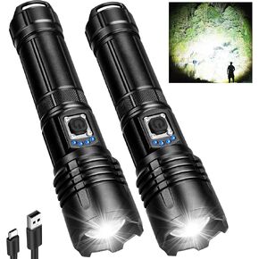 مصابيح LED قابلة لإعادة الشحن لومن عالي، 990,000 لومن مصابيح يدوية فائقة السطوع مع 5 أوضاع، مصابيح فلاش قوية مقاومة للماء متعددة الوظائف للتخييم المنزلي (عبوة من قطعتين) in Kuwait