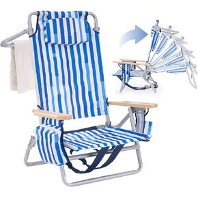 Low Profile Reclining Beach Chair for Adults Supports 300lbs| Oversized Backpack Beach Chair with 5 Adjustable Positions for Outdoor Concert Travel Festival Camping
