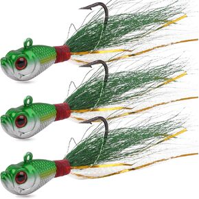 Bucktail Jigs Saltwater Lures,3/5PCS Bucktail Hair Jigs Head Fishing Lure Baits Assorted Kit for Bass Striper Bluefish Surf Fishing 1/4oz 1/2oz 1oz 1.5oz 2oz