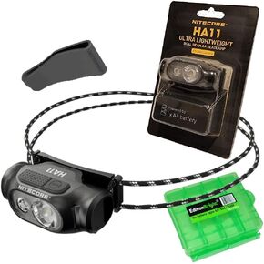 EdisonBright Nitecore HA11 240 Lumen Ultra Lightweight AA battery red/white camping headlamp battery carrying case