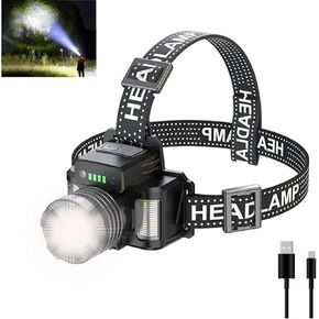 مصباح أمامي 200000 لومن قابل لإعادة الشحن XHP70.2 مصباح أمامي LED قوي للغاية، ضبط التركيز 3 أوضاع مصباح أمامي مقاوم للماء، وظيفة بنك الطاقة للتخييم وركوب الدراجات والمشي لمسافات طويلة (ج) in Kuwait