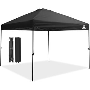 10x10 Pop Up Canopy Tent, Upgraded One-Push Tent Straight Leg Canopy, Outdoor Camping Tent, Cooking Canopy Tents with Wheeled Carry Case, 8 Spikes and 4 Ropes (Black 2.0, 10 Ft x 10 Ft)