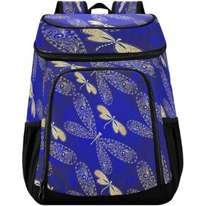Dark Blue Gradient Dragonflies Cooler Backpack Insulated Waterproof Leak Proof Beach Cooler Bag Lightweight Lunch Picnic Camping Backpack Cooler for Men and Women