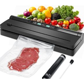 KVSK Vacuum Sealer Machine, 6-in-1 Automatic Food Sealer Air Sealing System Preservation, One-Press Dry&Moist Mode for Food Storage, Built-in Cutter and Included 11"x9.8' Black Vac Seal Roll