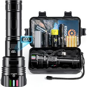 Super Bright Flashlight 1000000 High Lumens Rechargeable, Powerful Long Distance 3280 ft Strong LED Flash Lights, Long Lasting 10H LCD Digital with Power Bank Function, Focus & Brightness Adjustable