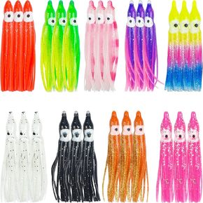 Octopus Squid Skirts Lure,45pcs Multi-Color Soft Plastic Lure Bass Trolling Lure Fishing Baits for Bass Salmon Trout