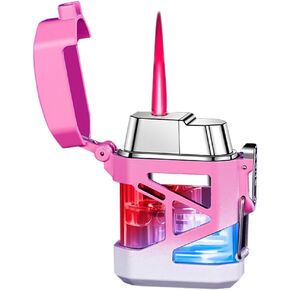 Pink White Windproof Flame Adjustable Lighter,Cool,Jet Torch Flame Lighters,Butane Refillable Torch,BBQ Candles Camping (No Butane Fuel)