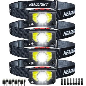 LED Headlamp Rechargeable, 3 Pack Head Lamp Flashlight Headlight Light with Motion Sensor for Outdoor Camping Biking Running Fishing