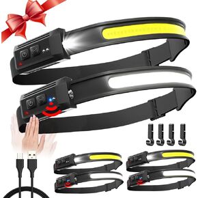Headlamp Rechargeable 6 Pack, 230° Wide Beam LED Headlamp, 5 Modes of Lightweight Headlamps with Motion Sensors, Hard hat Light for Adults, Waterproof Headlight Flashlight for Camping, Hiking