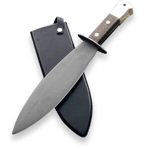 British OSS Smatchet Full Tang High Carbon Steel Blue Matte Finished Blade Hardwood Grip Aluminium Pommel Black Leather Sheath