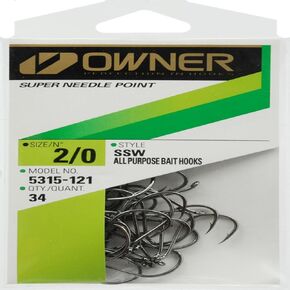 Owner SSW Needle Point Hooks: Black 2/0 Pro Pk