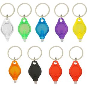 9PCS LED Flashlight Keychain Ring, Mini Small White Rows Ultra High Bright Tiny Micro UV Lighting Squeeze Penlight Button Bulk for Name Tag Pocket Emergency, Nurses Badge Reel Zipper, Multicolor Shell