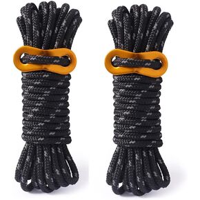 2 Packs of 4mm Black Reflective Nylon Tent Cords Outdoor Lightweight Camping Rope Reflective Guyline with Aluminum Adjuster Tensioner Pouch for Camping/Tent/Hiking/Outdoor Activity/Backpacking