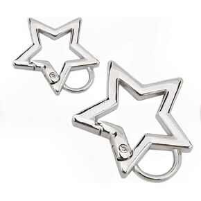 2Pcs Silver Star Shaped Stainless Steel Keychain Clip Carabiner Snap Hook Holder Star Carabiner Hook Clip Key Holder Carabiner Clip for Keys and Wallet with Key Chain Rings Accessories (S & M)