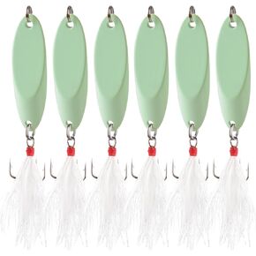 Spoon Lure Jigging Fishing Lures,6pcs Sinking Metal Luminous Spoon Lure Hard Bait Saltwater with Fishing Lure Treble Fishing Hooks for Salmon Bass Fishing Tackle