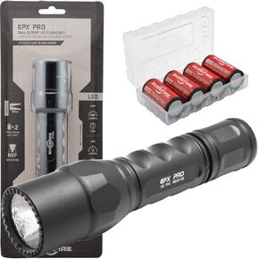 SureFire 6PX Pro 600 Lumen Tactical EDC Flashlight Bundle with 4x Extra CR123A Batteries and Lightjunction Battery Case