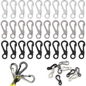 30PCS Mini SF Carabiner Clips, Tiny Spring Snap Hook Clasps, Alloy Hanging Buckle Keychain Backpack Carabiners for Camping Bottle Backpack Clasps Keychain Outdoor Tactical Survival Gear (3 Colors)