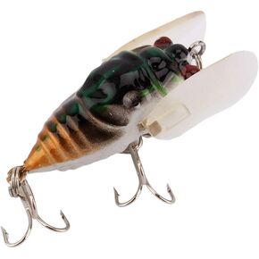 Fishing Bait, 1Pcs Fishing Lures 4cm Length 6.4g Vivid Micro Fishing Lures with 2 Hooks Cicadas Lure 3D Holographic Eyes with Strong Wire Construction and Bright Colors for Beach