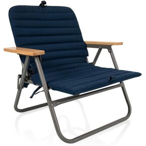 PICNIC TIME Descanso Padded Beach Chair, Low Camping Chair with Removable Washable Cover, Backpack Beach Chair