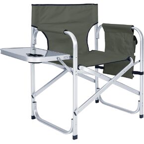 ABCCANOPY Folding Directors Chair Outdoor Camping Chair Makeup Artist Chair with Side Table & Pockets, Black